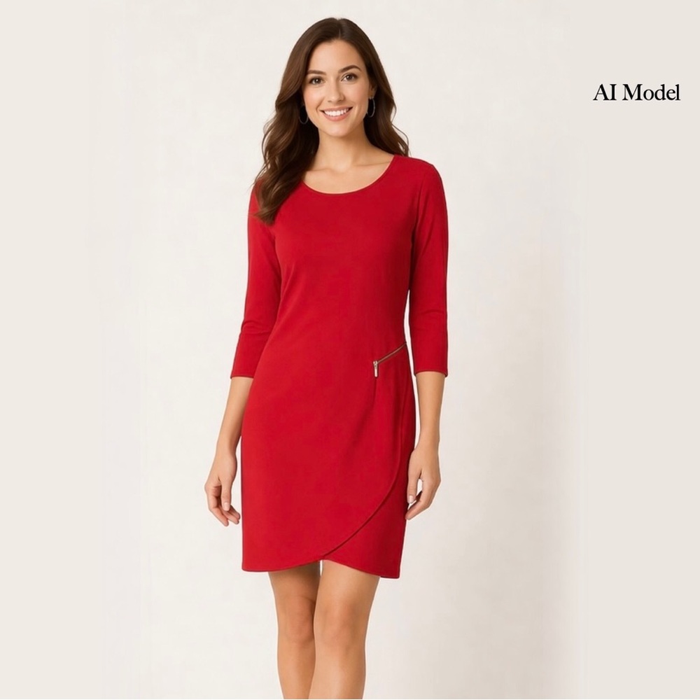 Joan Vass - Red Cotton Dress with Faux Zipper